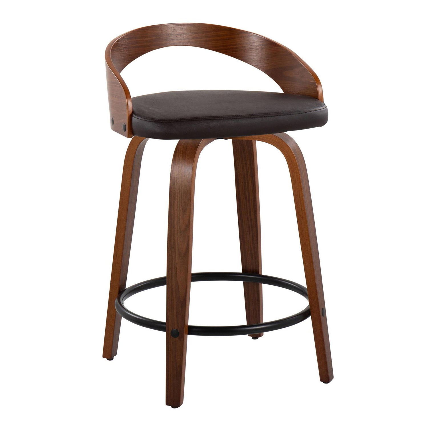 Grotto - Mid-Century Modern Fixed Height Counter Stool &amp; Swivel With Round Footrest (Set of 2)