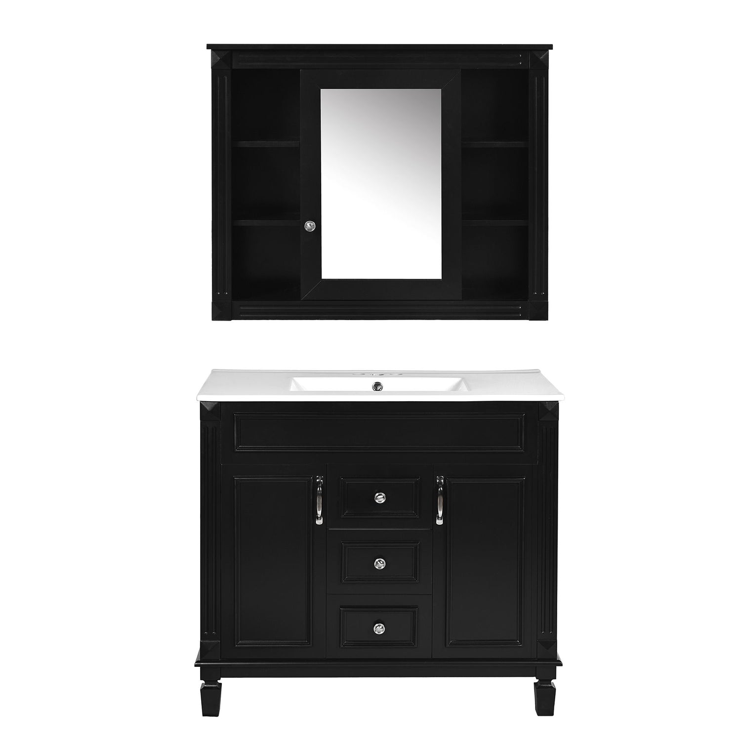 Bathroom Vanity With Top Sink, Mirror Cabinet, 2 Soft Closing Doors &amp; 2 Drawers