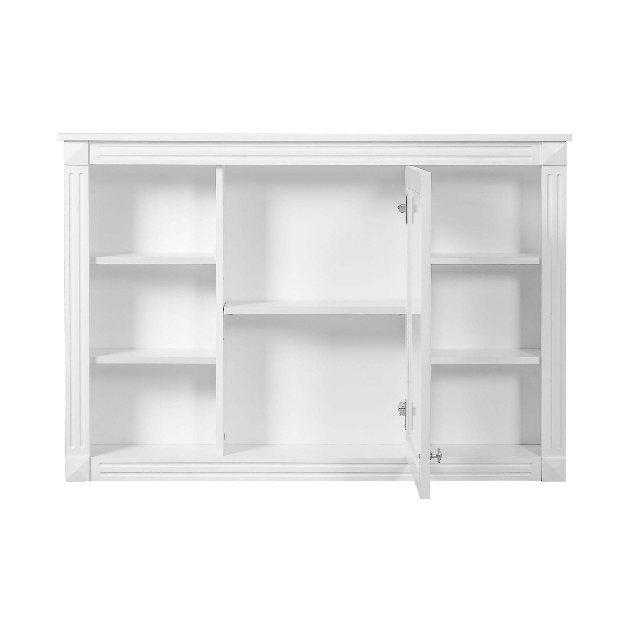 Wall Mounted Bathroom Storage Cabinet With Mirror, Medicine Cabinet With 6 Open Shelves And Adjustable Interior - White