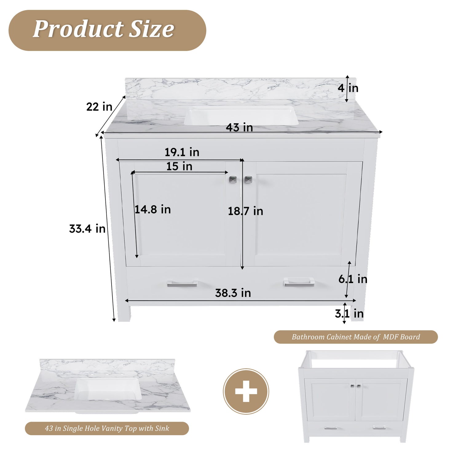 43&quot; Bathroom Vanity, Multi Functional Cabinet - White