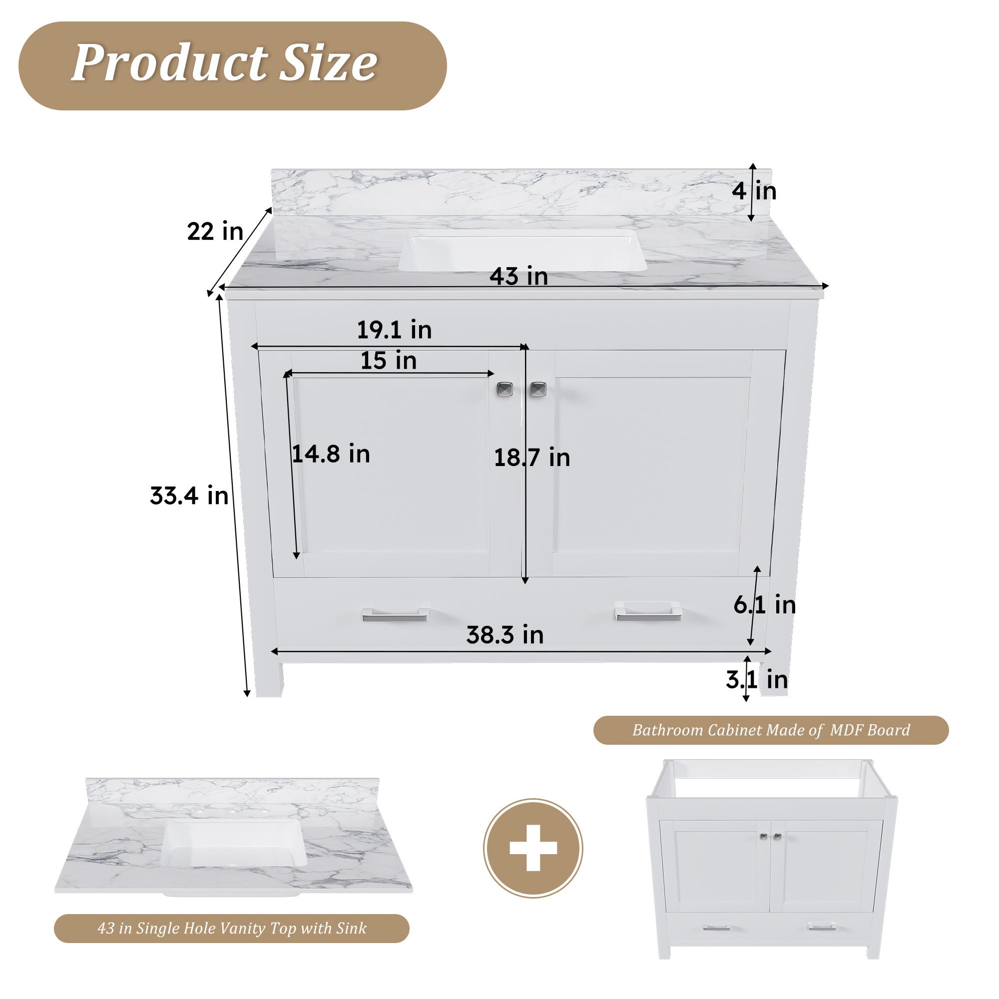 43&quot; Bathroom Vanity, Multi Functional Cabinet - White
