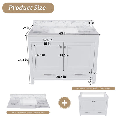 43&quot; Bathroom Vanity, Multi Functional Cabinet - White