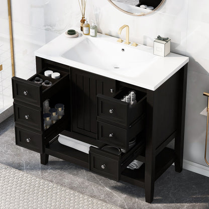 36" Bathroom Vanity &amp; Sink, 2 Cabinet And 3 Drawers - Black