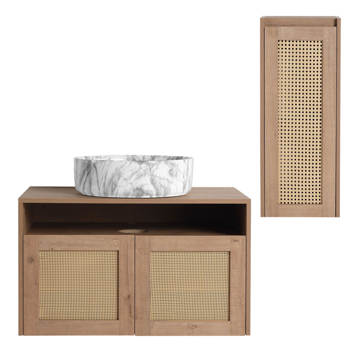Bathroom Vanity &amp; Art Sink And Side Cabinet, Float Mounting Design