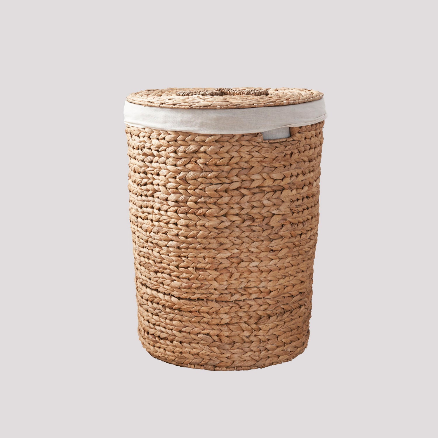 Round Tall Water Hyacinth Woven Wicker Laundry Hamper With Lid - For Clothes, Canvas, Toys And Book Storage With Removable Liner - 15&quot; X 15&quot; X 20&quot; - Natural Brown