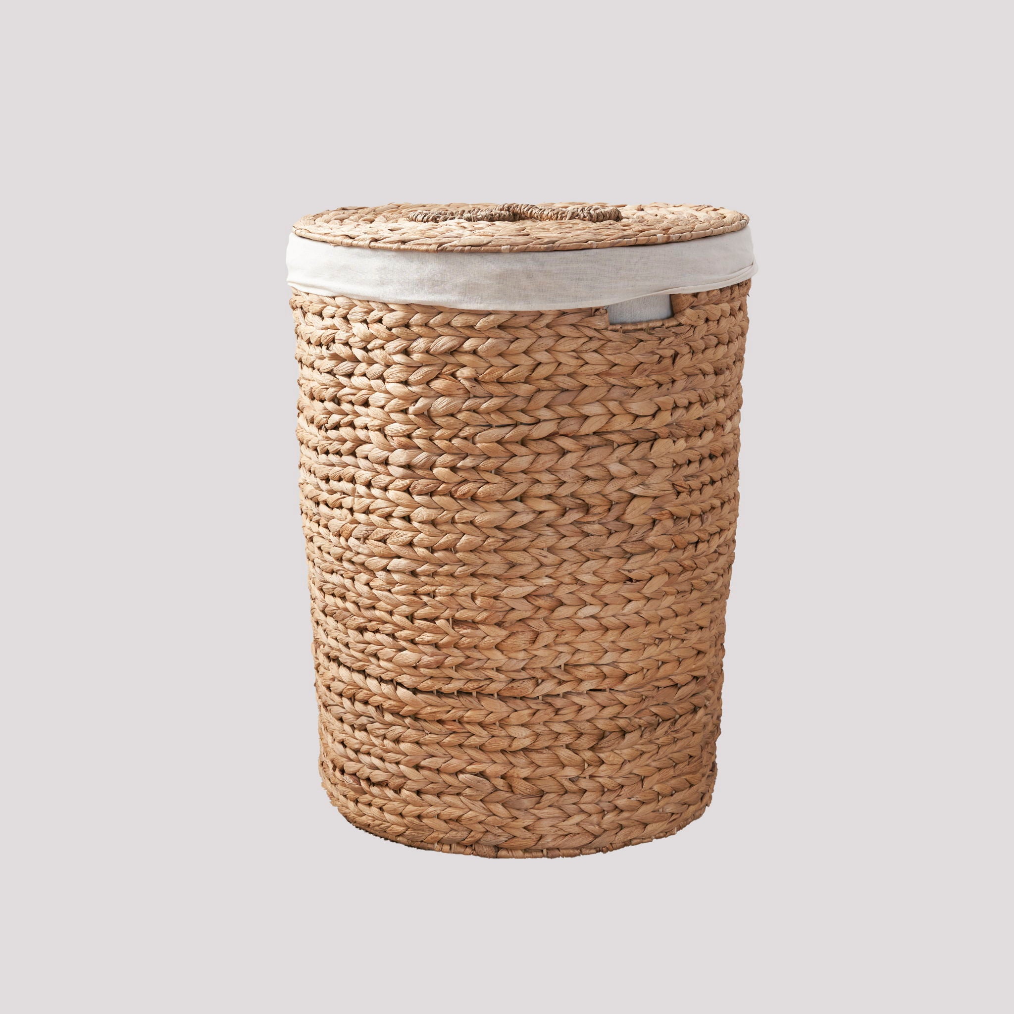 Round Tall Water Hyacinth Woven Wicker Laundry Hamper With Lid - For Clothes, Canvas, Toys And Book Storage With Removable Liner - 15&quot; X 15&quot; X 20&quot; - Natural Brown