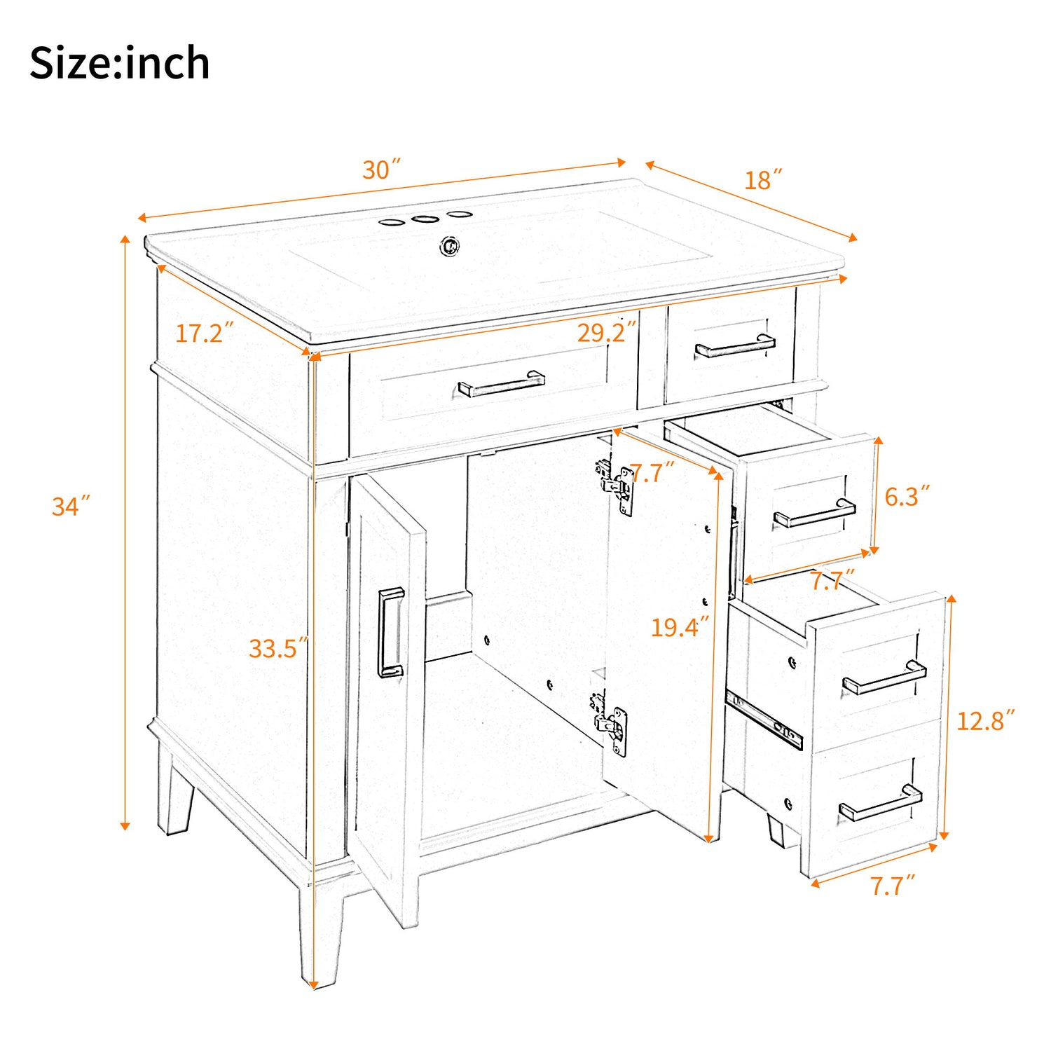 Modern Bathroom Vanity With Sink, Storage Cabinet, Soft Close Doors, Deep &amp; Standard Drawers