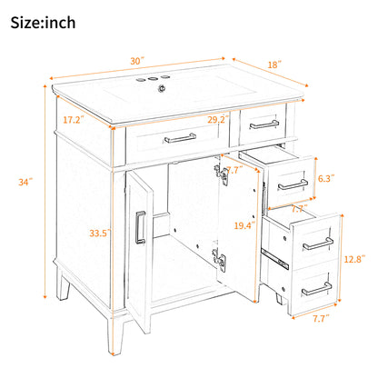 Modern Bathroom Vanity With Sink, Storage Cabinet, Soft Close Doors, Deep &amp; Standard Drawers