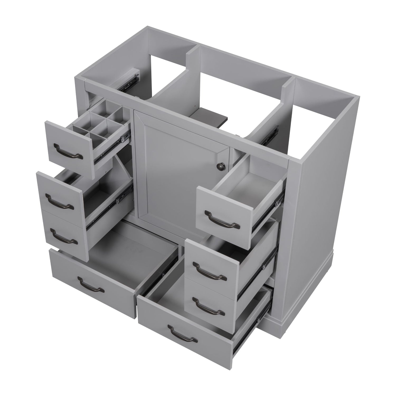 36&quot; Bathroom Vanity Without Sink, Cabinet Base Only, 6 Drawers, Multi Functional Drawer Divider, Adjustable Shelf - Gray