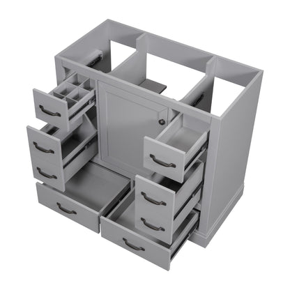 36&quot; Bathroom Vanity Without Sink, Cabinet Base Only, 6 Drawers, Multi Functional Drawer Divider, Adjustable Shelf - Gray