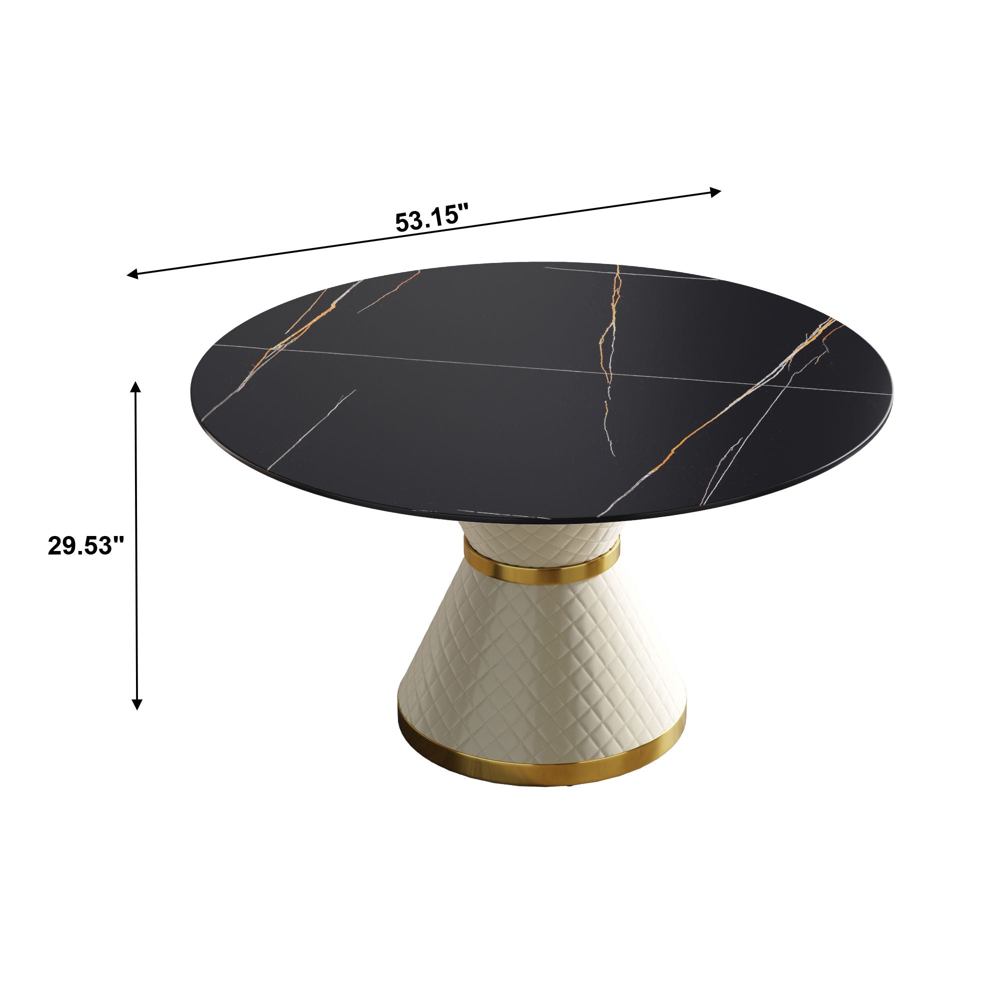 53.15&quot; Modern Artificial Stone Round Carbon Steel Base Dining Table, Can Accommodate 6 People - Black / White