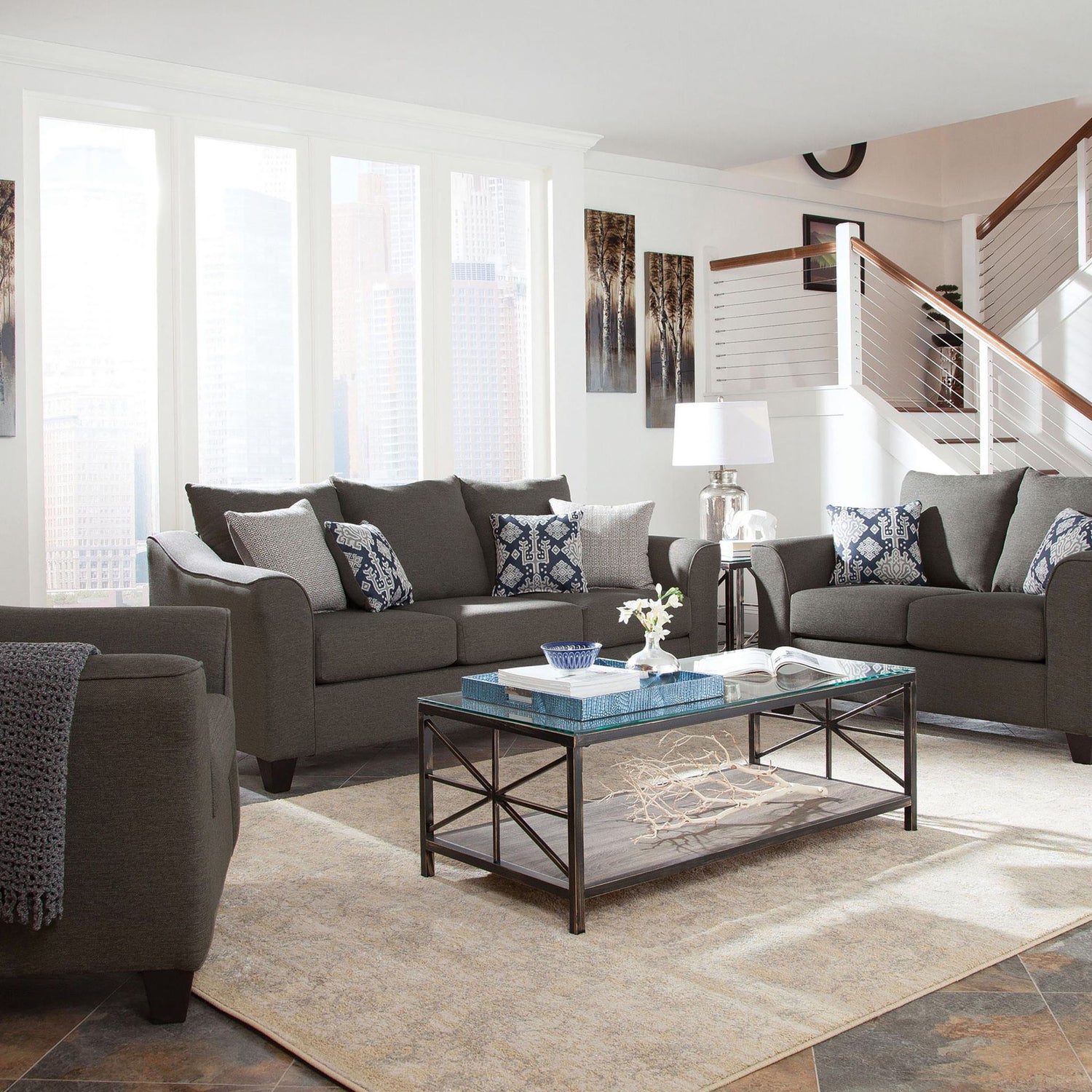 Ralston - Sofa With Accent Pillows - Gray