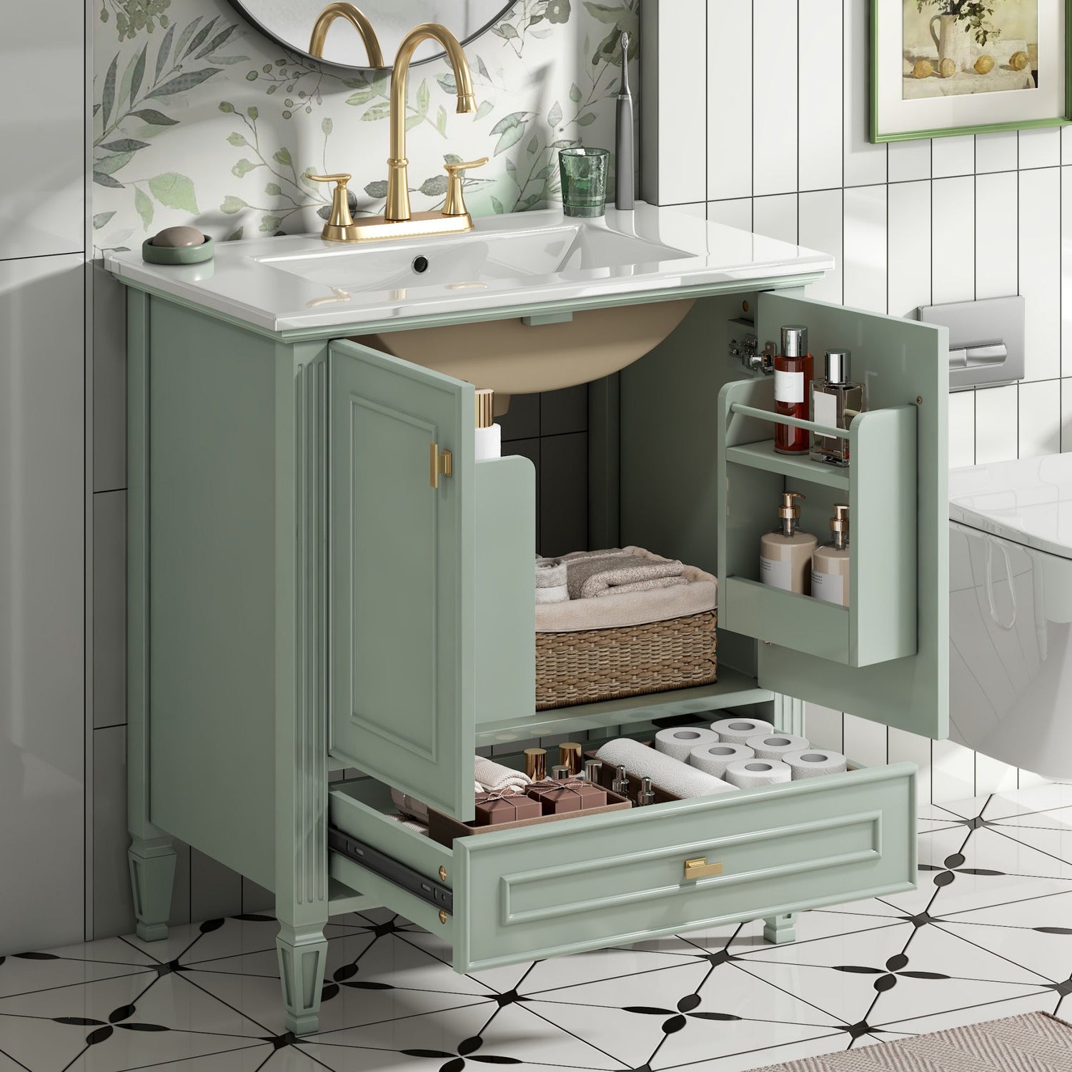 Freestanding Vanity With 1 Drawer &amp; 2 Soft Close Doors With Door Mounted Storage
