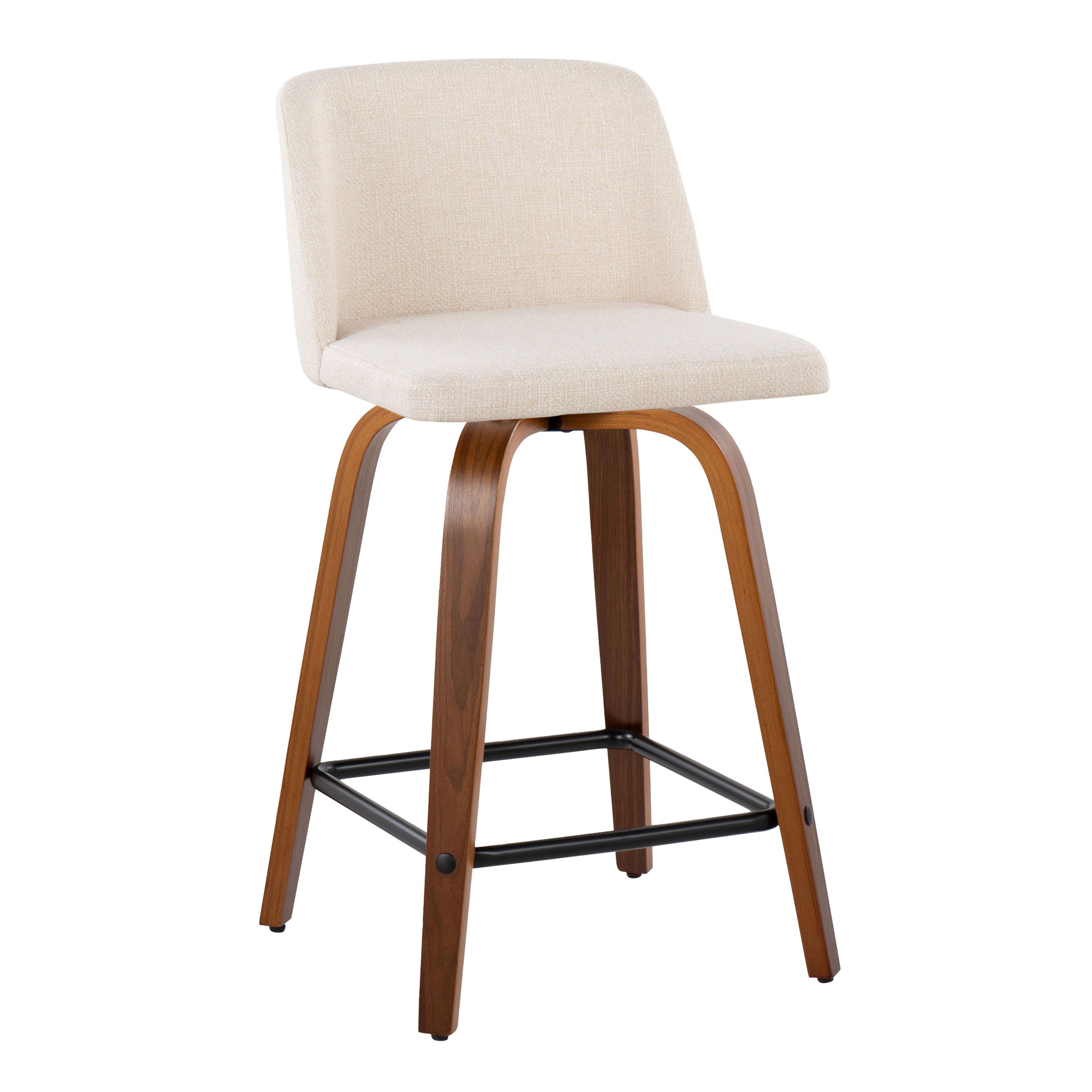 Toriano - Mid Century Modern Fixed Height Counter Stool With Swivel &amp; Square Footrest (Set of 2)