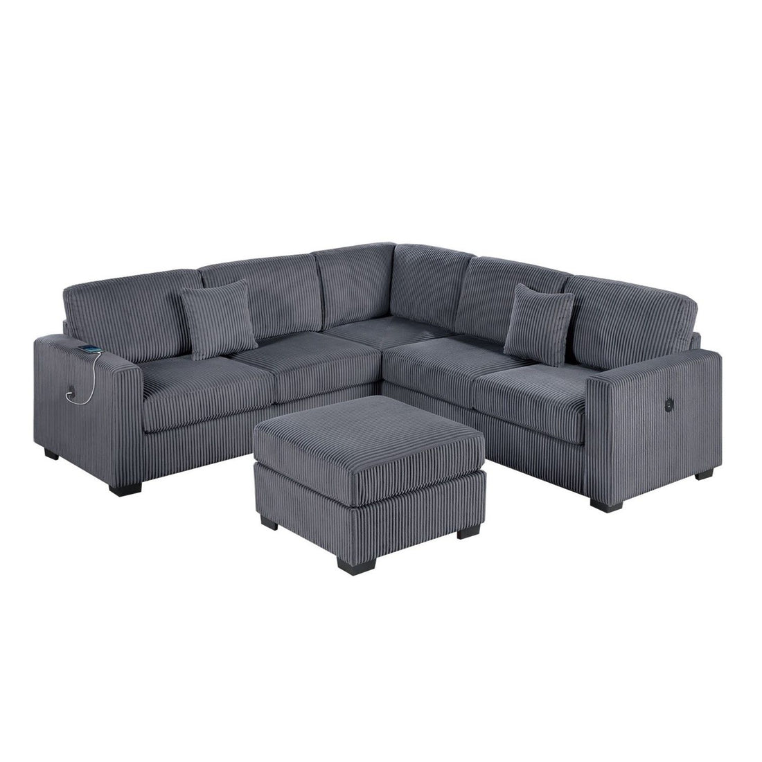 Upholstered L - Shaped 4 Piece Sectional Set With USB, Cocktail Ottoman