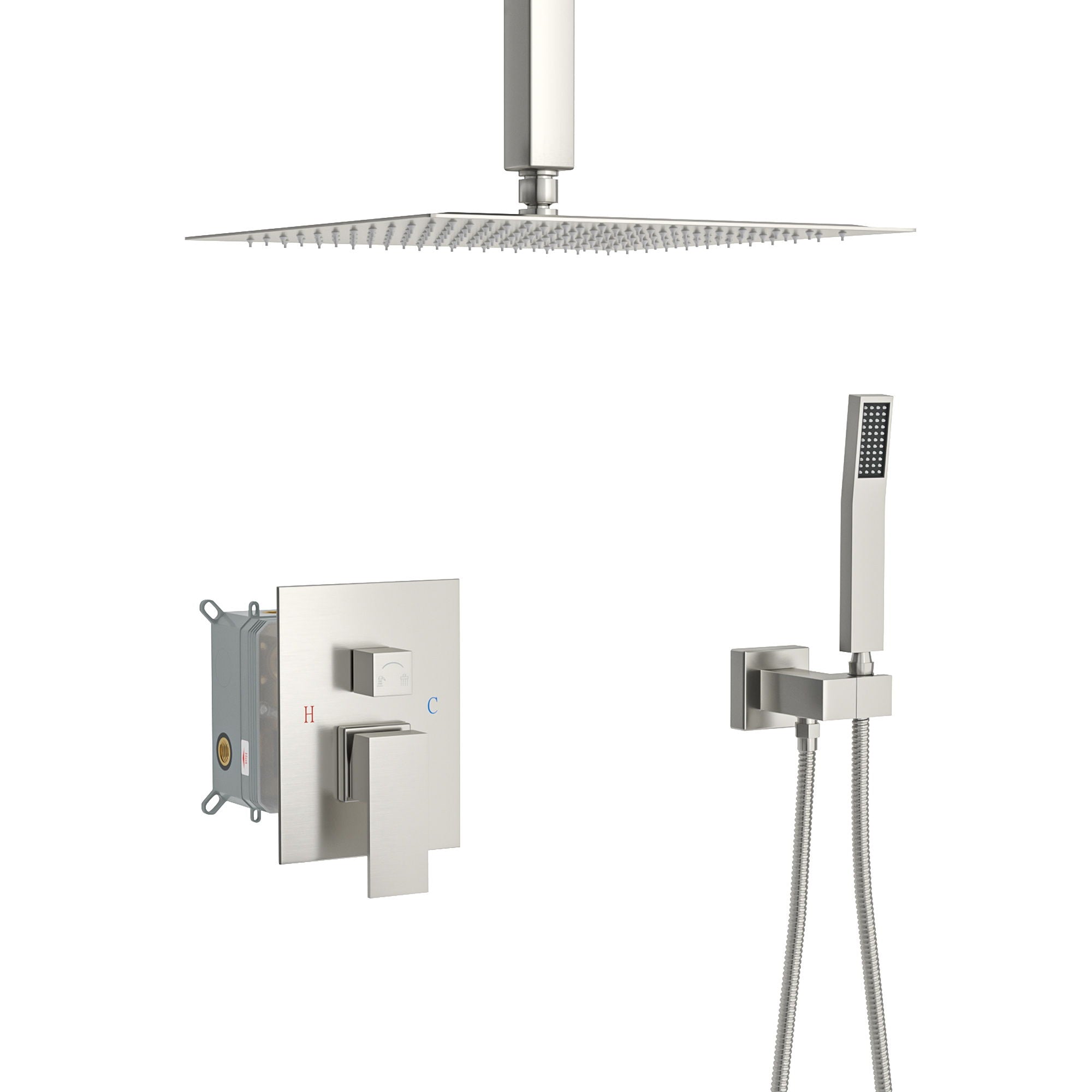 Dual Shower Head 16&quot; Ceiling Mount Square Shower System With Rough In Valve