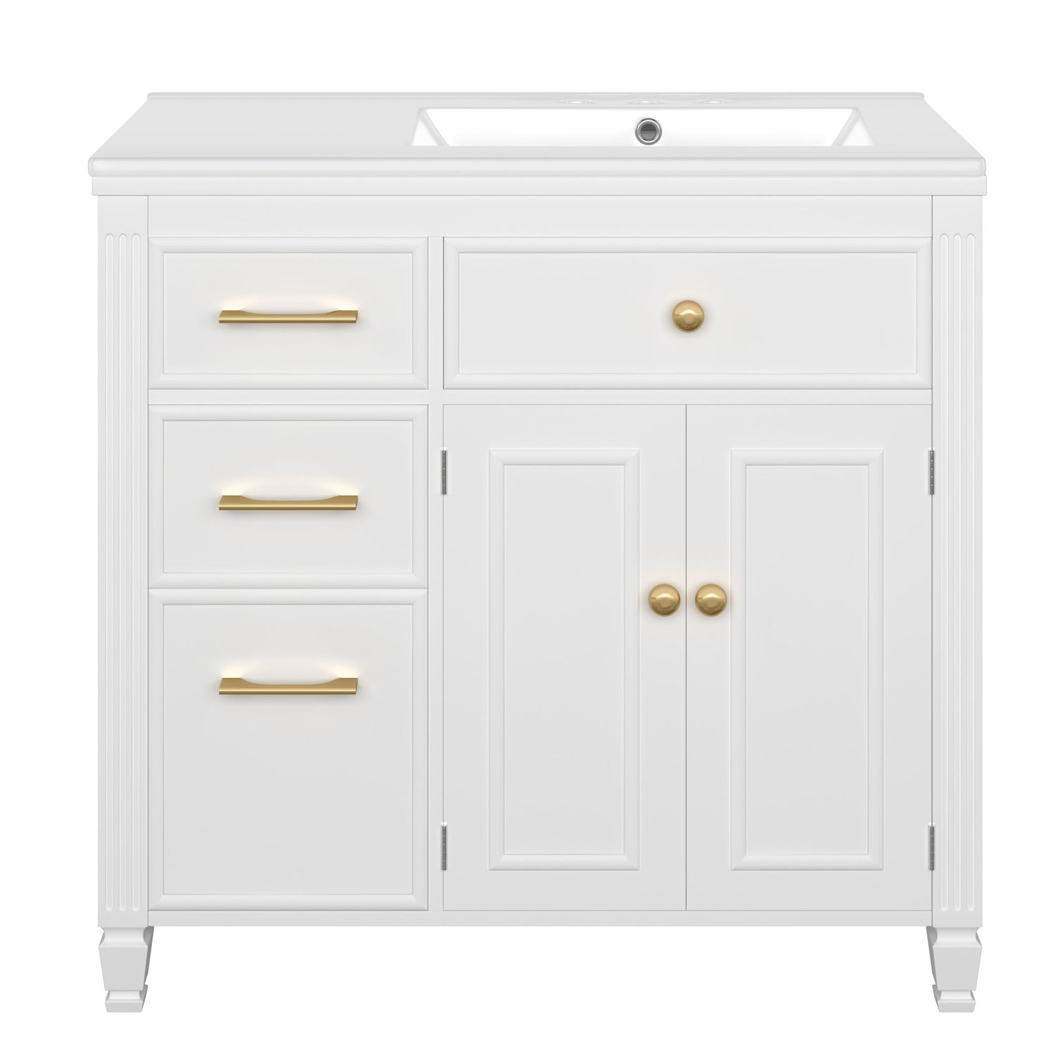 Bathroom Vanity With Sink, 1 Tip Out Drawer, 3 Side Drawers, Adjustable Shelf