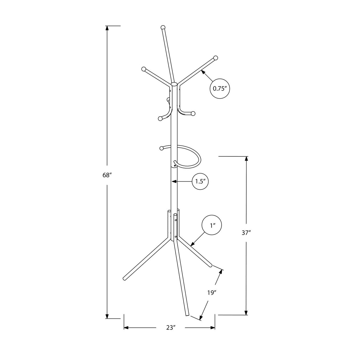 Coat Rack, Hall Tree, Free Standing, Hanging Bar, 6 Hooks, Entryway, Contemporary &amp; Modern