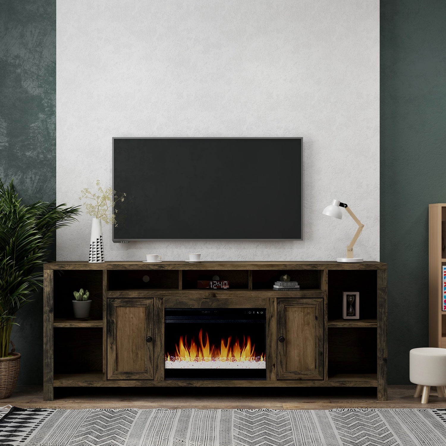 Joshua Creek - Electric Fireplace, TV Stand For TVs Up To 95&quot; - Barnwood