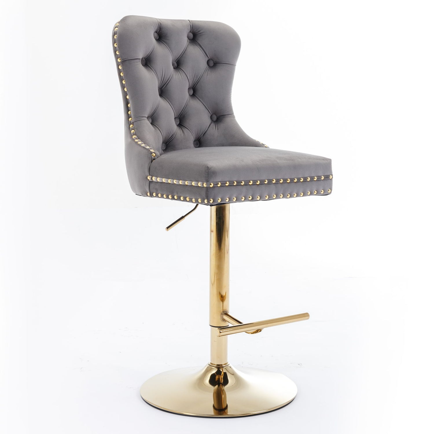 Thick Golden Swivel Velvet Barstools Adjusatble Seat Height From 25-33&quot;, Modern Upholstered Bar Stools With Backs Comfortable Tufted For Home Pub And Kitchen Island (Set of 2)