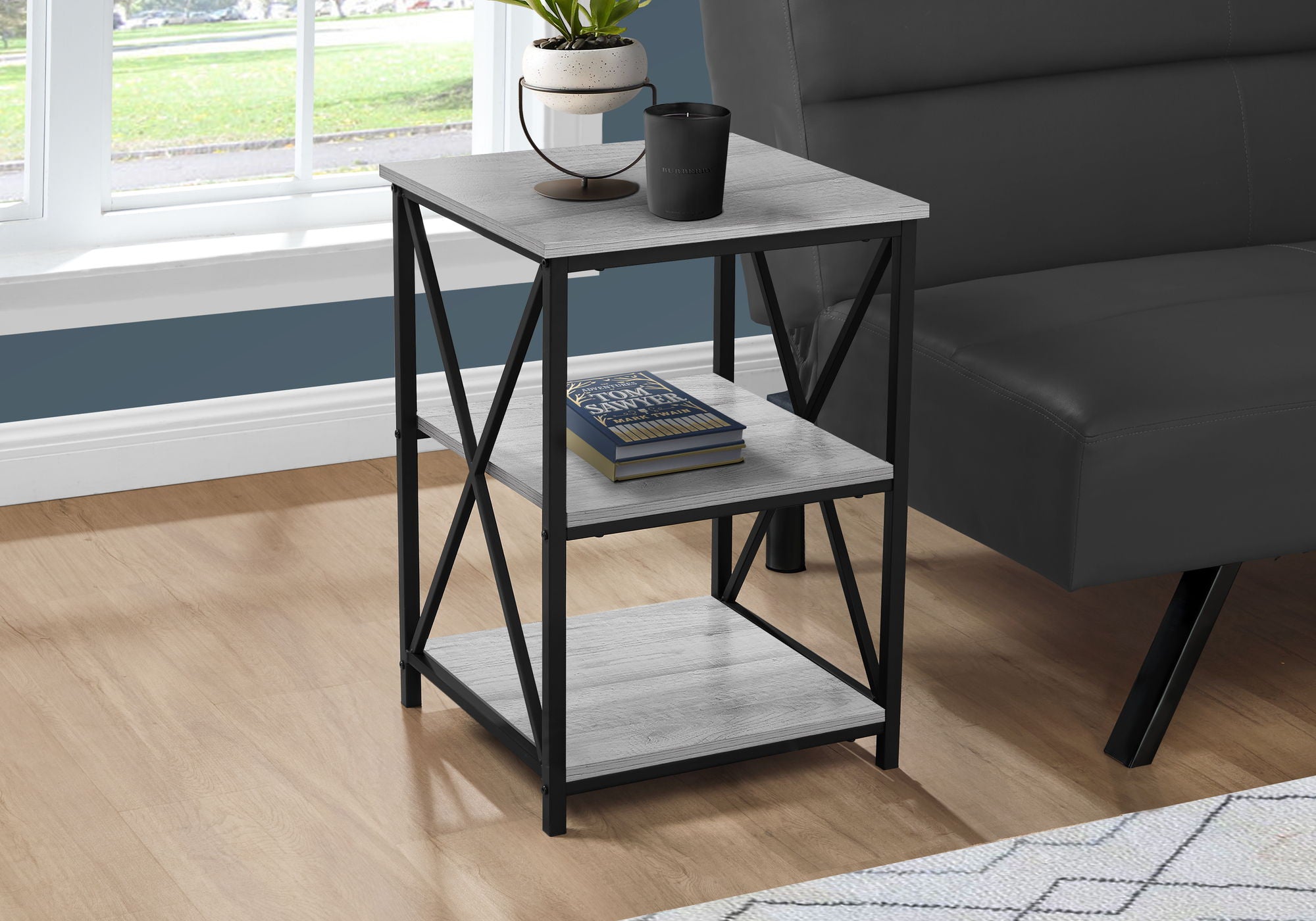 3 Tier Accent Table, Side Marble Look Contemporary &amp; Modern