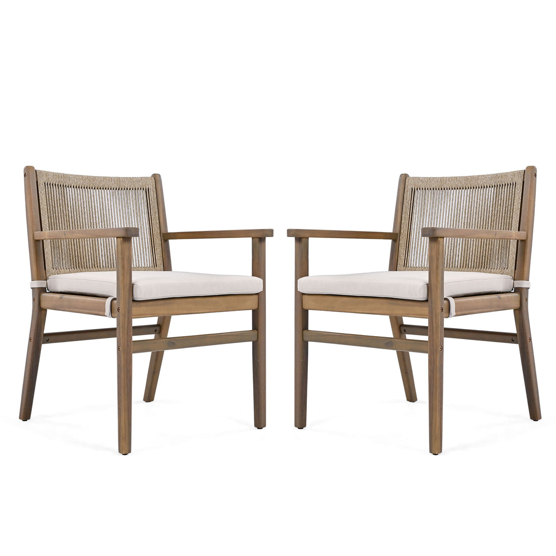 Outdoor Acacia Wood Patio Dining Armchair (Set of 2)