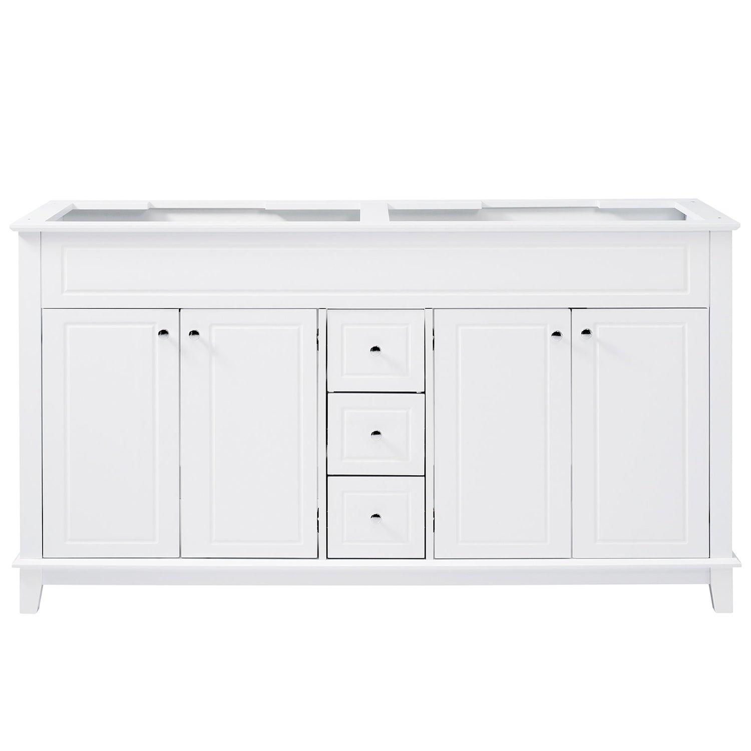 Bathroom Vanity Cabinet Only, 3 Drawers &amp; 4 Doors With Double Layer Shelves - White