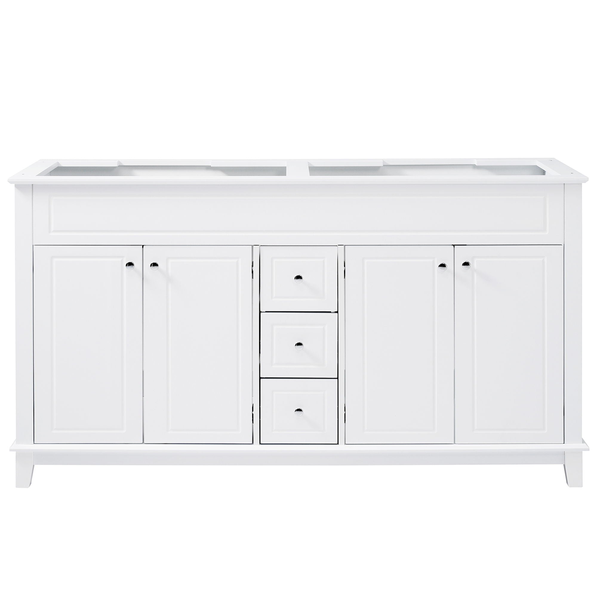 Bathroom Vanity Cabinet Only, 3 Drawers &amp; 4 Doors With Double Layer Shelves - White