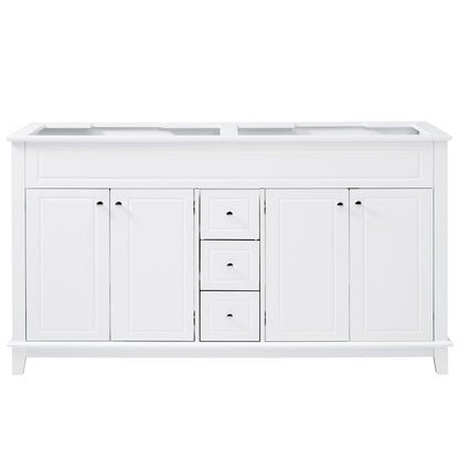 Bathroom Vanity Cabinet Only, 3 Drawers &amp; 4 Doors With Double Layer Shelves - White