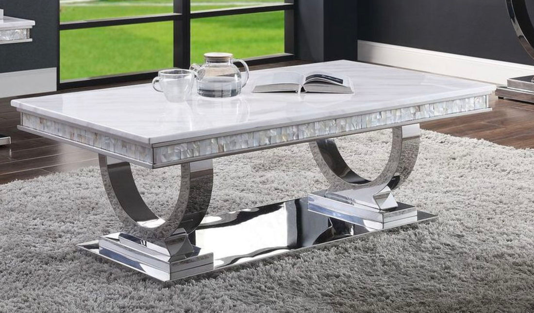 Zander - Printed Faux Marble Top &amp; Mirrored Table - Marble