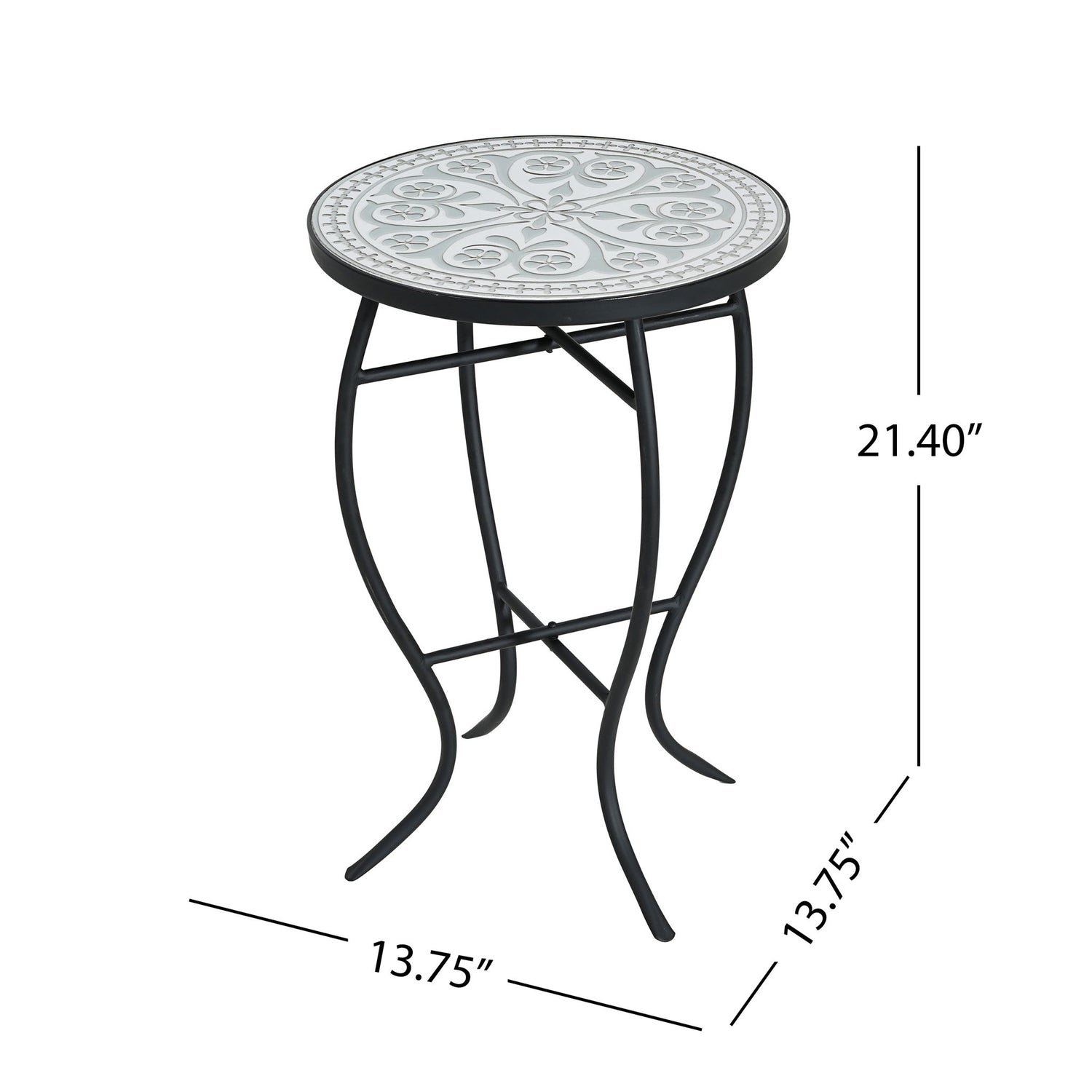 Outdoor Round Side Table With Mosaic Style Top And Curved Iron Legs