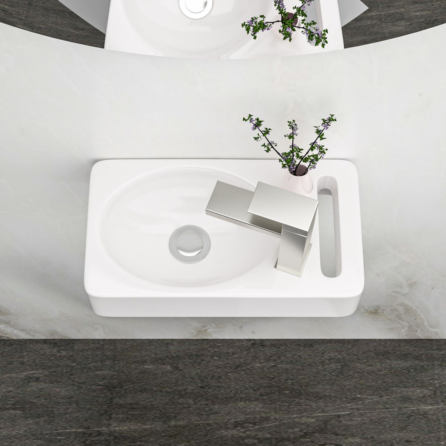 Rectangle, Wall Mount Bathroom Sink &amp; Single Faucet Hole - White