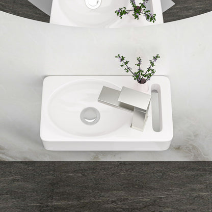 Rectangle, Wall Mount Bathroom Sink &amp; Single Faucet Hole - White
