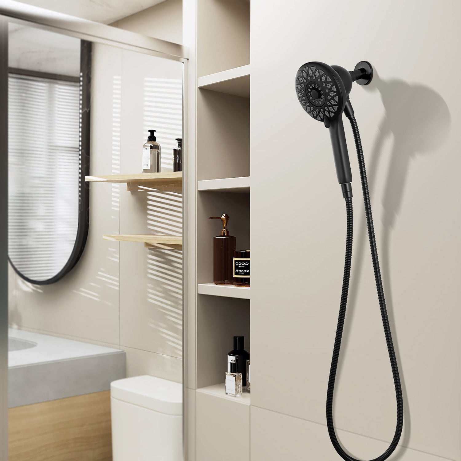 High Pressure Shower Heads 6 Spray Mode Handheld Shower With 60&quot; Stainless Steel Hose - Matte Black