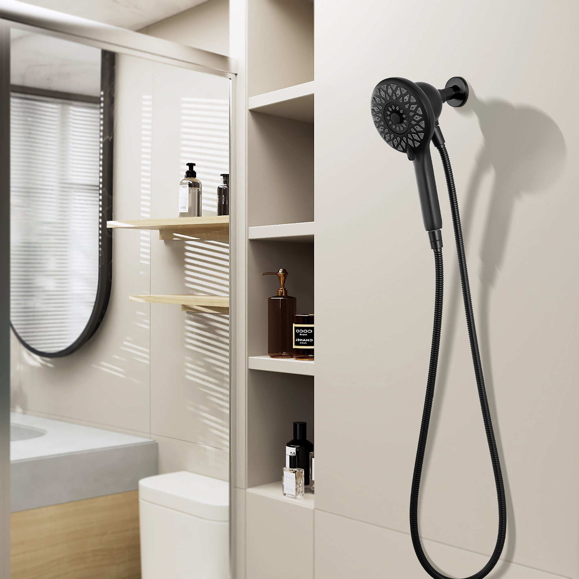 High Pressure Shower Heads 6 Spray Mode Handheld Shower With 60&quot; Stainless Steel Hose - Matte Black