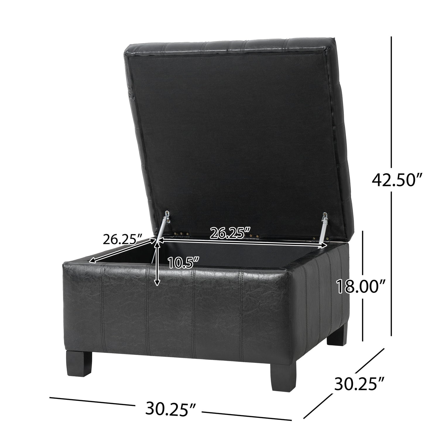 Square Tufted Indoor Ottoman With Lift-Top Storage