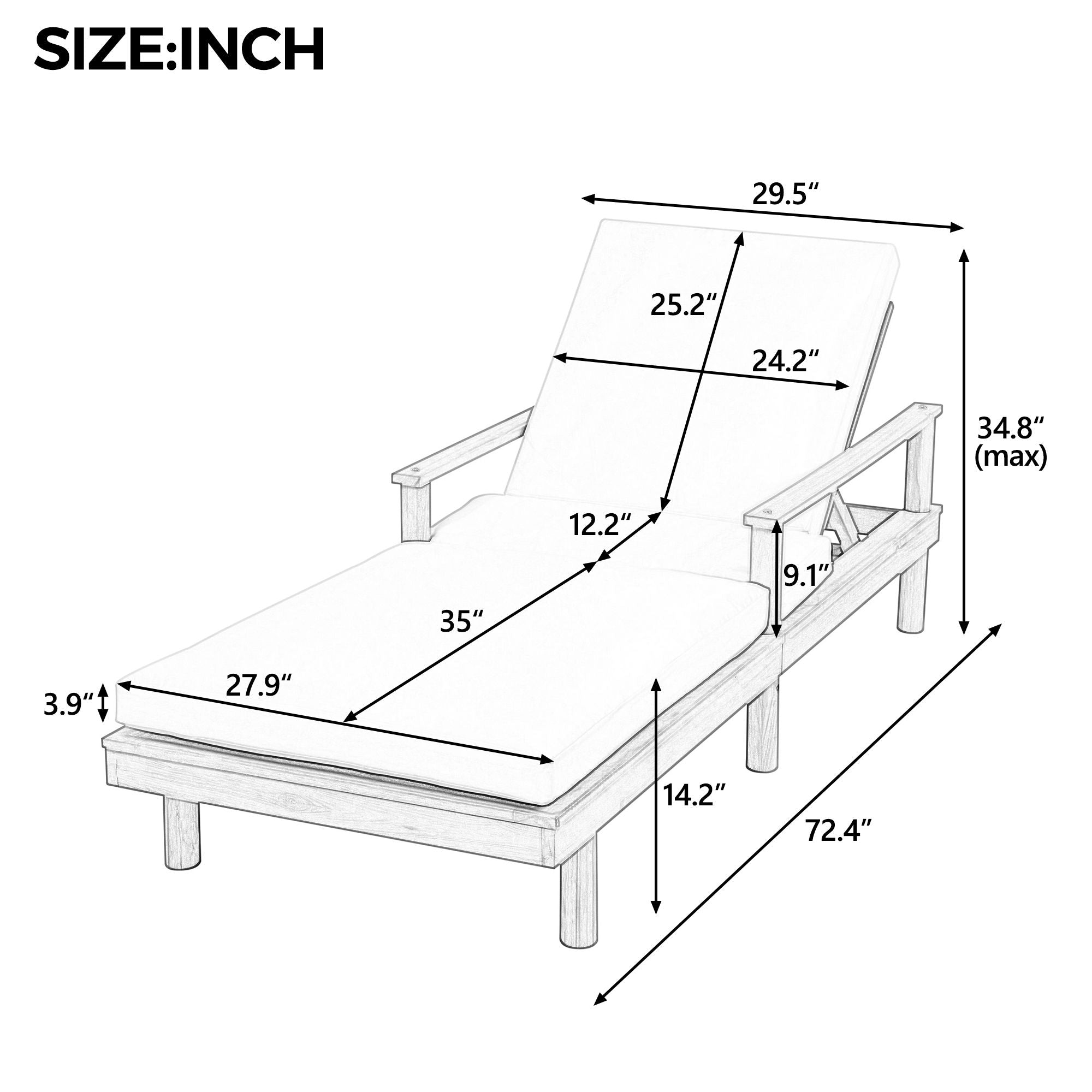 5 Position Adjustable Outdoor Chaise Lounge