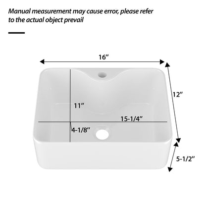 Rectangular Vessel Sink With Faucet &amp; Drain - White / Black