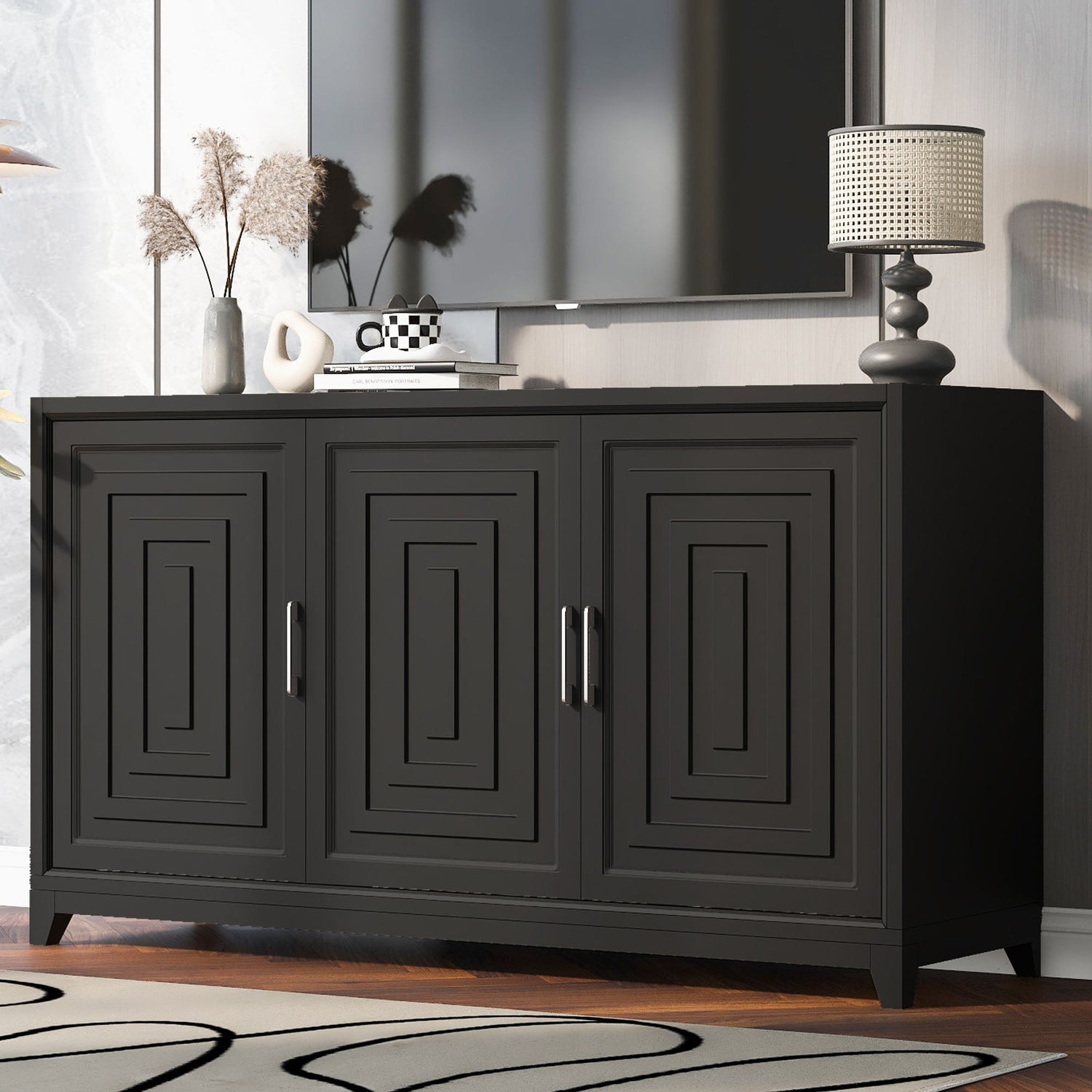 TV Stand For TVs Up To 65&quot;, Modern Entertainment Center Media Console Cabinet With 2 Spacious Storage Space