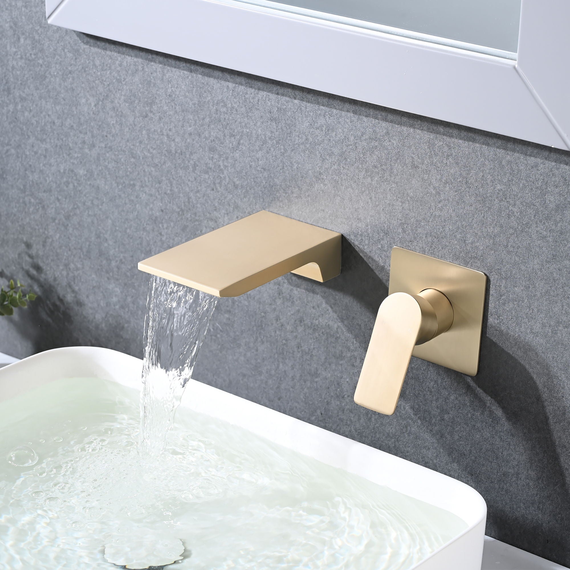 Modern Wall Mount Bathroom Sink Faucet With Waterfall Spout
