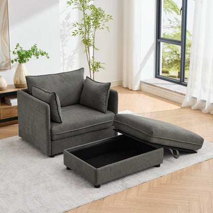 Oversized Deep Seat Accent Chair With Matching Storage Ottoman &amp; Throw Pillows