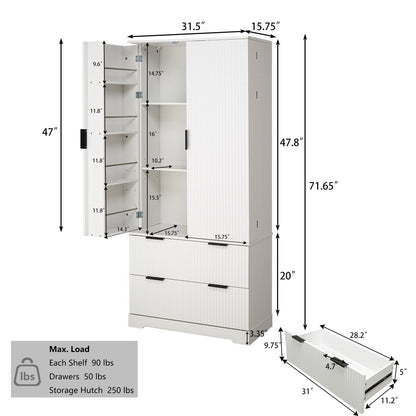 Fluted Kitchen Pantry Cabinet With 2 Large Drawers &amp; 8 Door Spice Rack