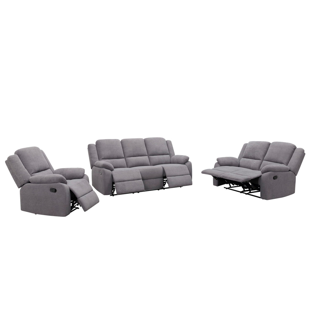 3 Piece Reclining Sofa Set With 150° Deep Recline, 3 Seat Couch, Loveseat &amp; Single Recliner - Gray