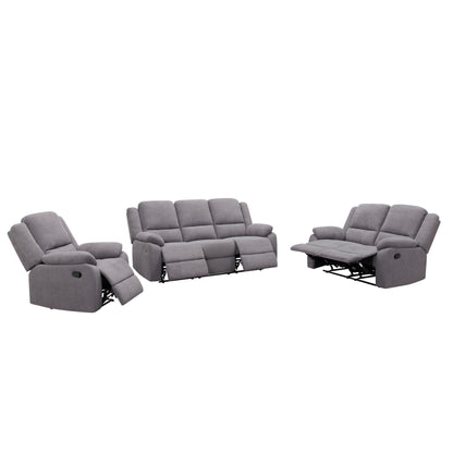 3 Piece Reclining Sofa Set With 150° Deep Recline, 3 Seat Couch, Loveseat &amp; Single Recliner - Gray