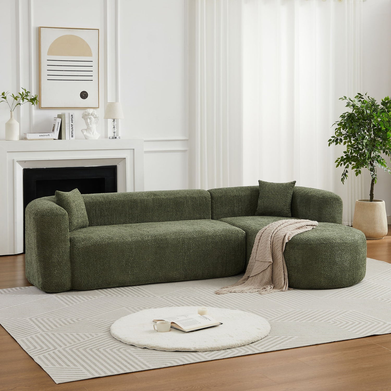 L - Shape Boneless Cloud Couch With 2 Throw Pillows For Living Room