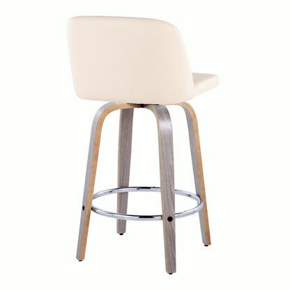 Toriano - Contemporary Fixed Height Counter Stool With Swivel &amp; Round Footrest Modern Design (Set of 2)