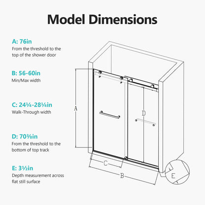 Frameless Double Sliding Soft-Close Shower Door, 3 / 8&quot; (10Mm) Thick SGCC Tempered Glass Door, Matte