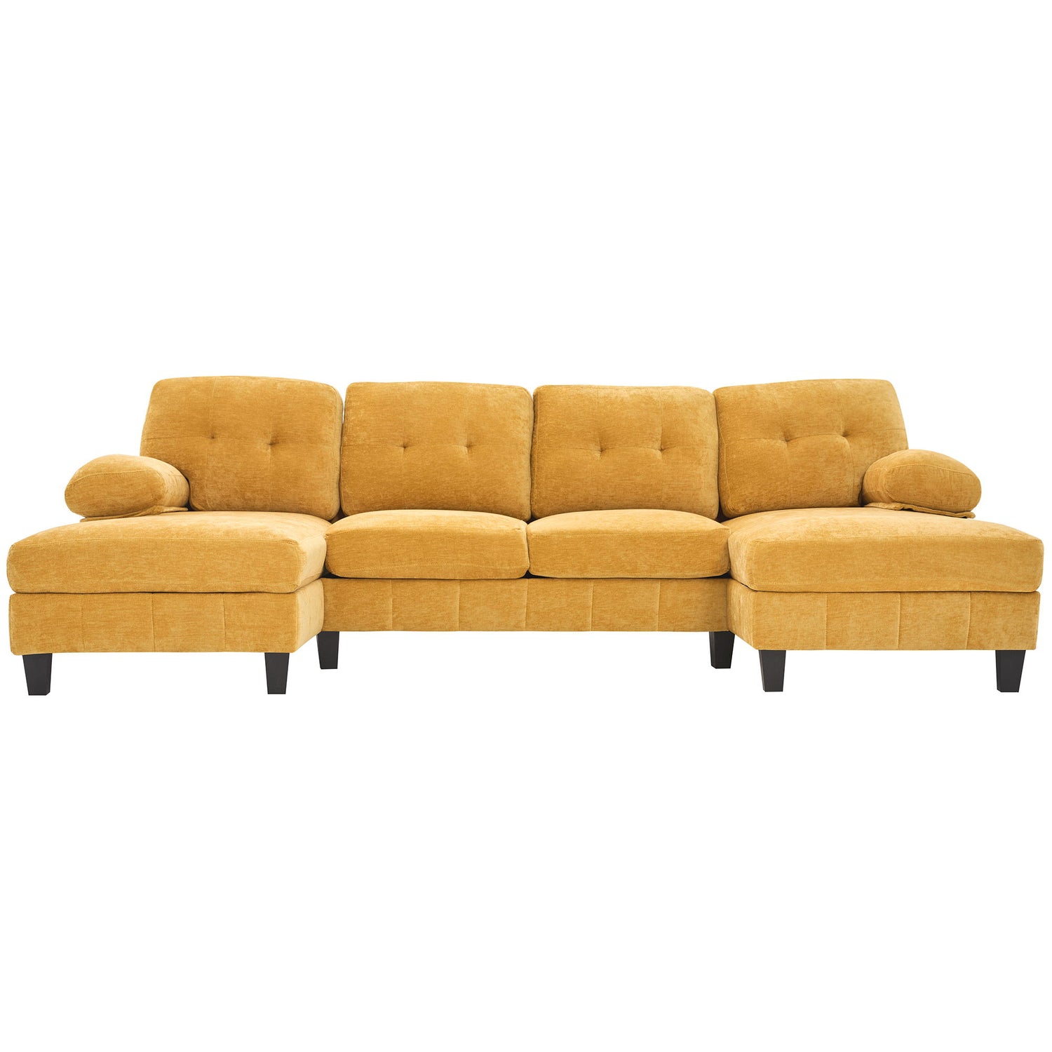 U-Shaped Sectional Sofa 103.5&quot; Black Chenille Fabric Couch With Dual Chaise Lounges, Storage Pockets, Armrest Pillows