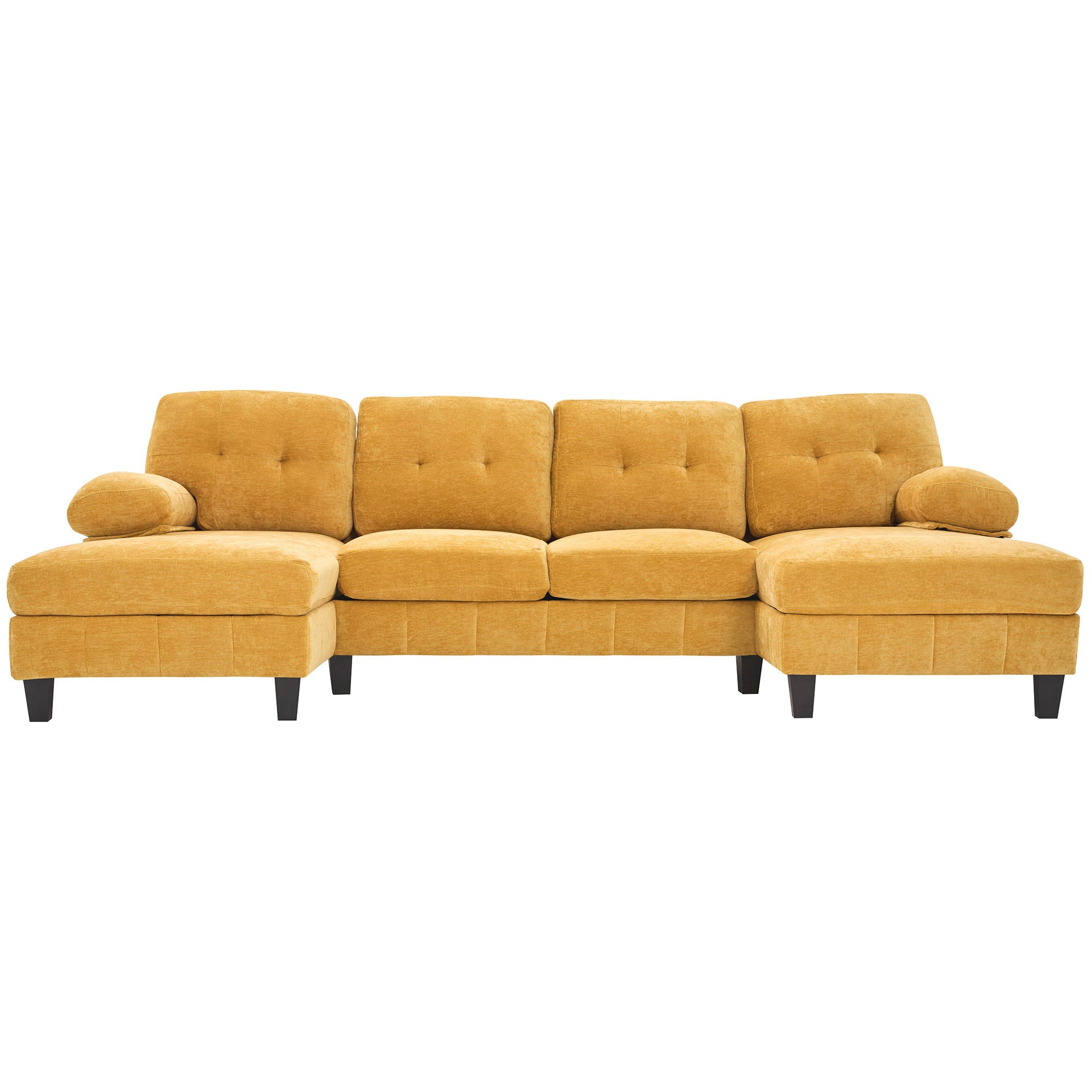 U-Shaped Sectional Sofa 103.5&quot; Black Chenille Fabric Couch With Dual Chaise Lounges, Storage Pockets, Armrest Pillows