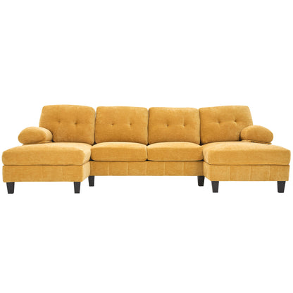 U-Shaped Sectional Sofa 103.5&quot; Black Chenille Fabric Couch With Dual Chaise Lounges, Storage Pockets, Armrest Pillows